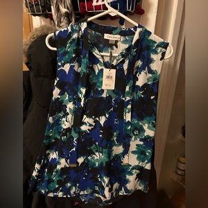 Calvin Klein sleeveless floral blouse with tie